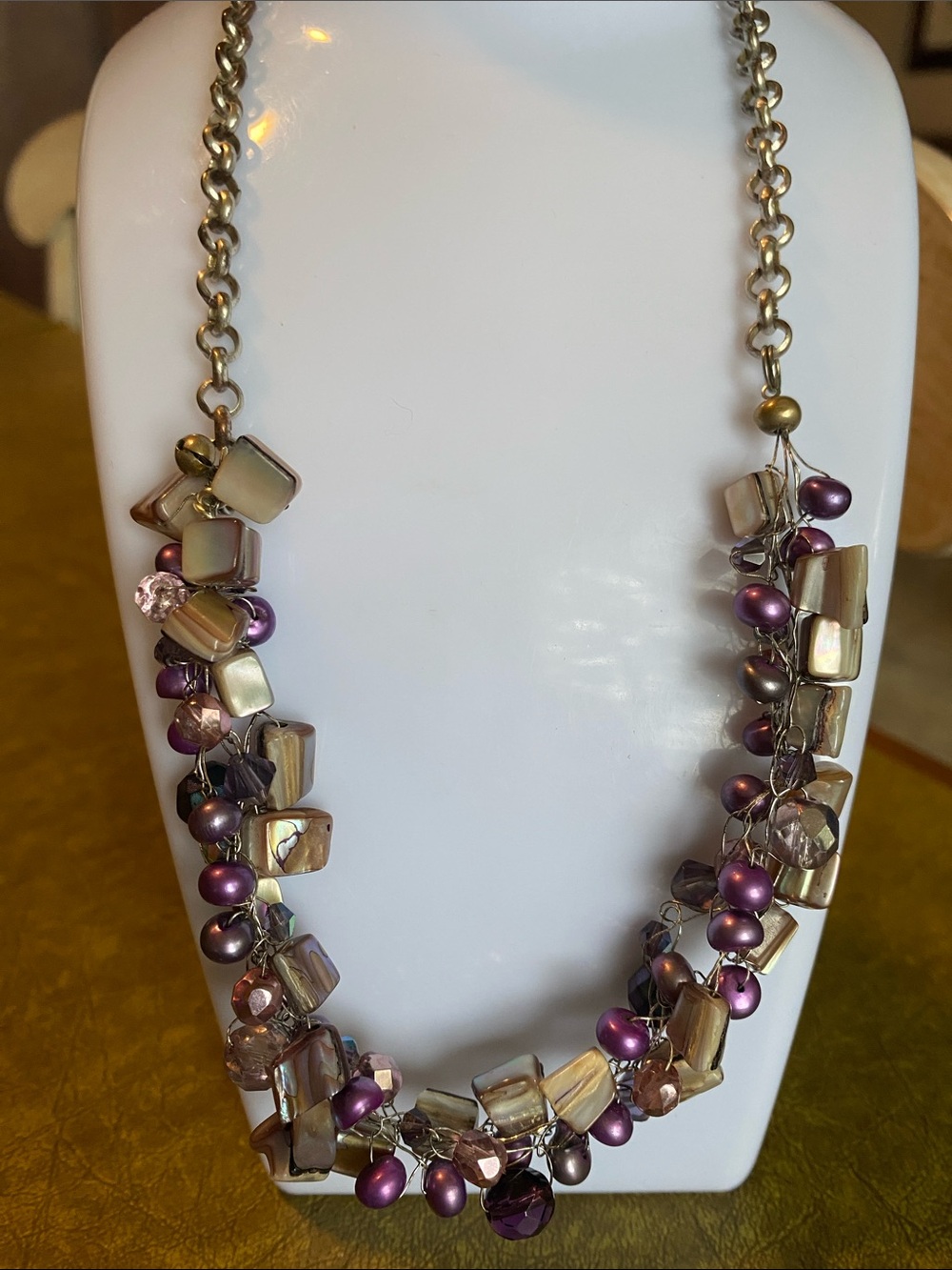 Vintage Purple and silver Cluster Beaded Necklace